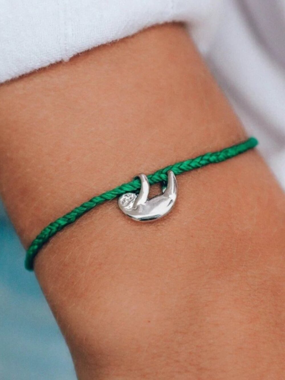 NWT Pura Vida Save The Sloths Bracelet Green Silver Charm